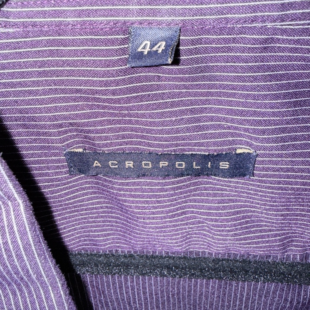 Acropolis Men's Plum and White Striped Dress Shirt - Picture 2 of 3